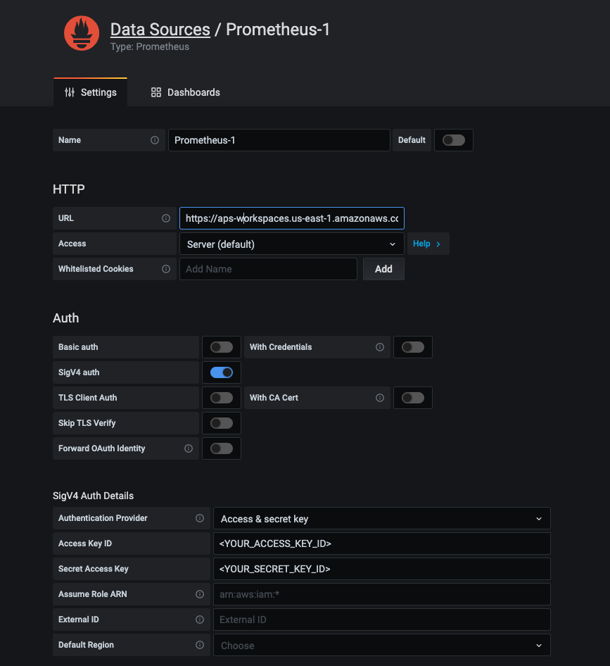 Grafana add data source