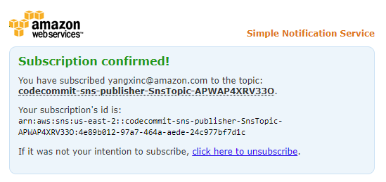 SNS 訂閱確認成功訊息