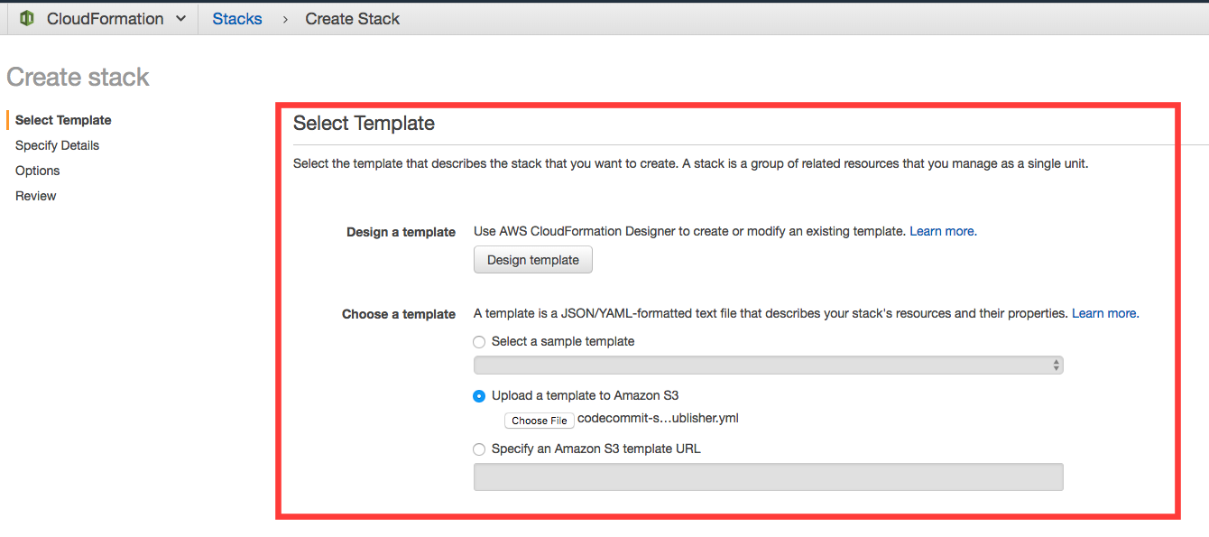 選擇 CloudFormation template