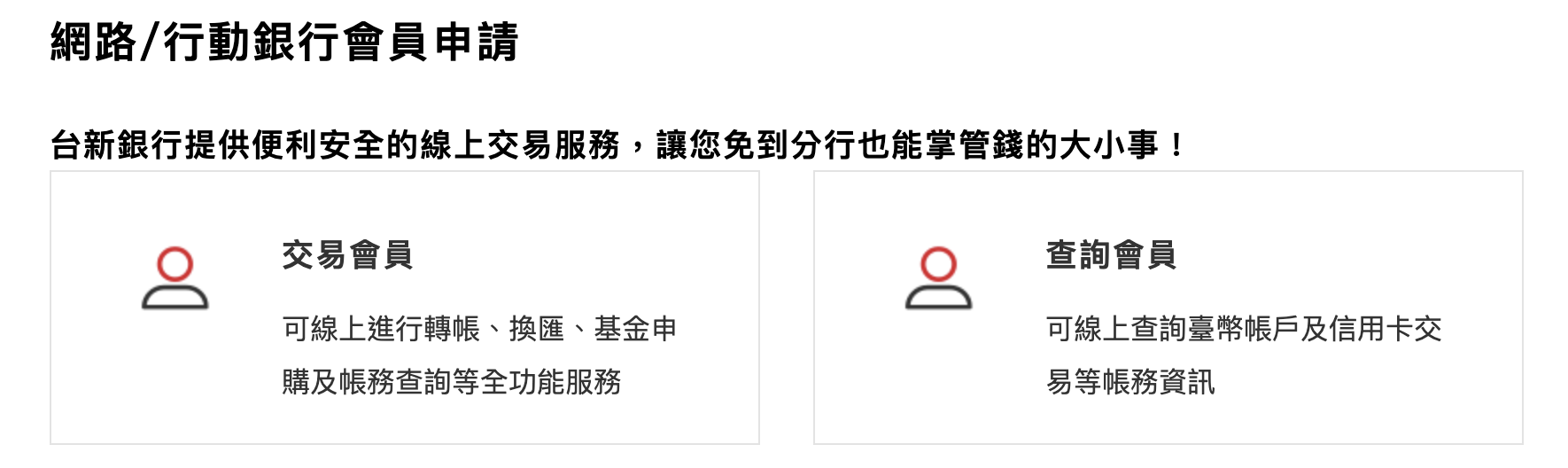 台新網路銀行會員權限比較