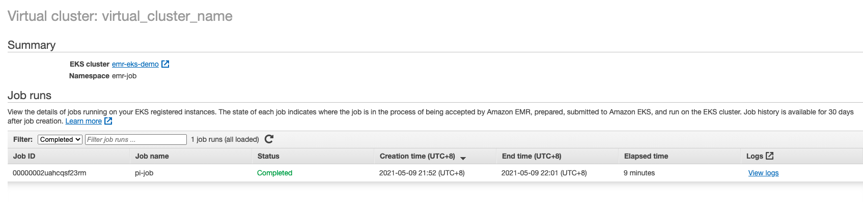 檢視 Completed Job