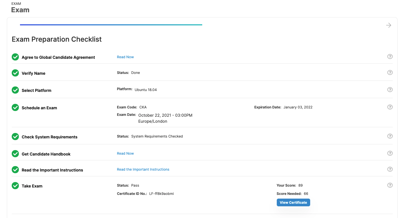 CKA - 考試結果和分數